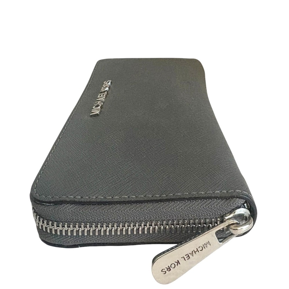 Michael Kors Grey Saffiano Leather Jet Set Continental Zip Around Wallet Large - Picture 5 of 8